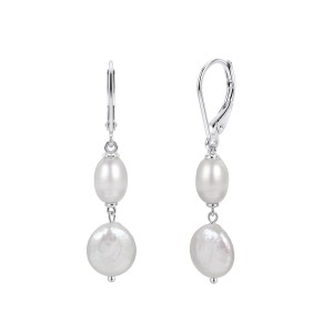 Wholesale 925 Sterling Silver Double Freshwater Pearl Drop Earrings 40500135 Wholesale 925 Sterling Silver Double Freshwater Pearl Drop Earrings 40500135