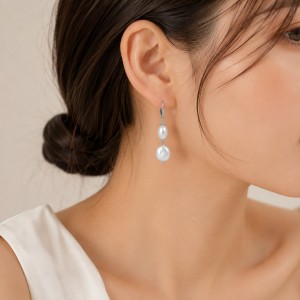 Wholesale 925 Sterling Silver Double Freshwater Pearl Drop Earrings 40500135 Wholesale 925 Sterling Silver Double Freshwater Pearl Drop Earrings 40500135