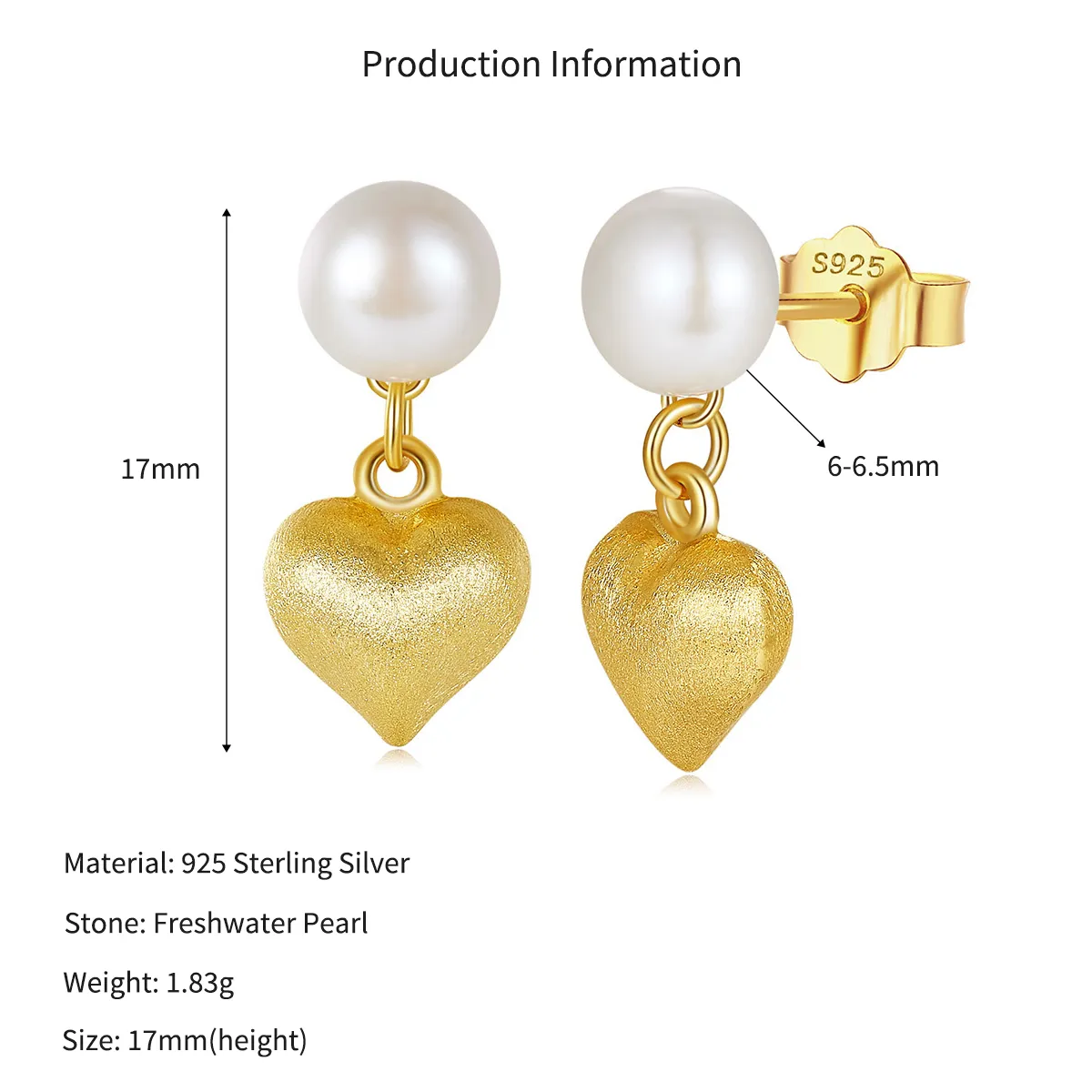 Wholesale 925 Sterling Silver Freshwater Pearl Heart Drop Earrings 40500136 - image2