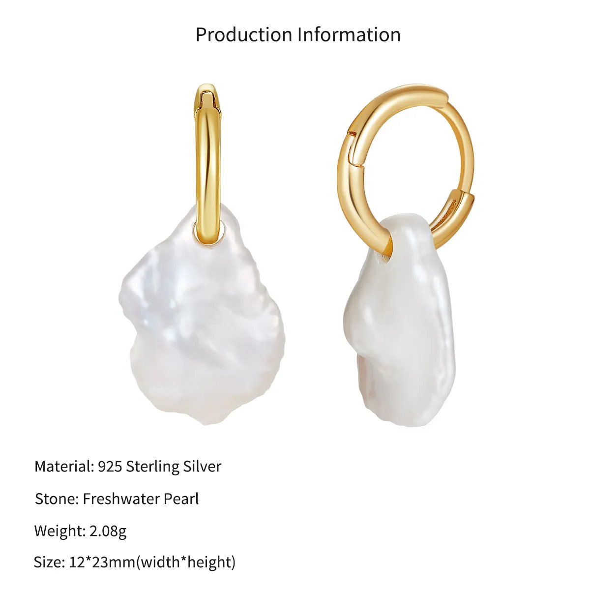 Wholesale 925 Sterling Silver Baroque Freshwater Pearl Huggie Earrings 40500137 - image2