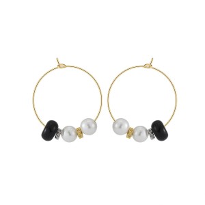 Wholesale 925 Sterling Silver Black Agate Shell Pearl Hoop Earrings 40500138 Wholesale 925 Sterling Silver Black Agate Shell Pearl Hoop Earrings 40500138