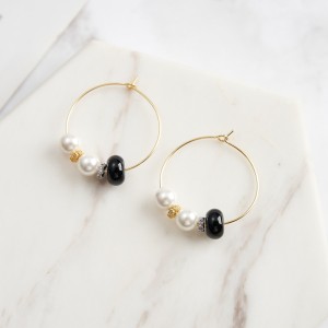 Wholesale 925 Sterling Silver Black Agate Shell Pearl Hoop Earrings 40500138 Wholesale 925 Sterling Silver Black Agate Shell Pearl Hoop Earrings 40500138