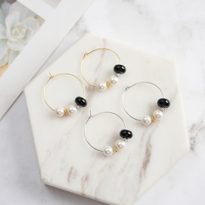 Wholesale 925 Sterling Silver Black Agate Shell Pearl Hoop Earrings 40500138 Wholesale 925 Sterling Silver Black Agate Shell Pearl Hoop Earrings 40500138
