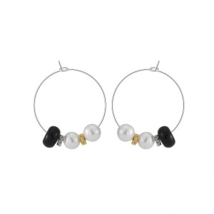 Wholesale 925 Sterling Silver Black Agate Shell Pearl Hoop Earrings 40500138 Wholesale 925 Sterling Silver Black Agate Shell Pearl Hoop Earrings 40500138