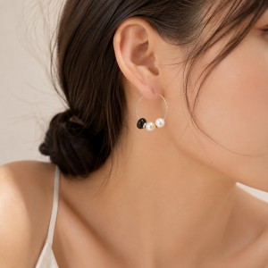 Wholesale 925 Sterling Silver Black Agate Shell Pearl Hoop Earrings 40500138 Wholesale 925 Sterling Silver Black Agate Shell Pearl Hoop Earrings 40500138