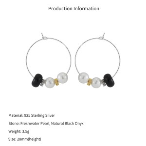 Wholesale 925 Sterling Silver Black Agate Shell Pearl Hoop Earrings 40500138 Wholesale 925 Sterling Silver Black Agate Shell Pearl Hoop Earrings 40500138