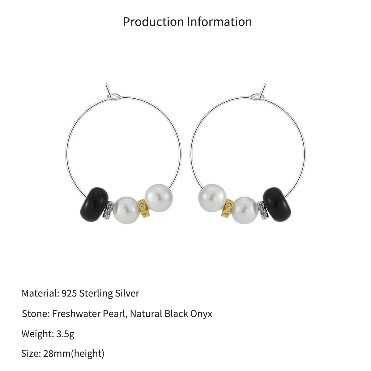 Wholesale 925 Sterling Silver Black Agate Shell Pearl Hoop Earrings 40500138 - image2