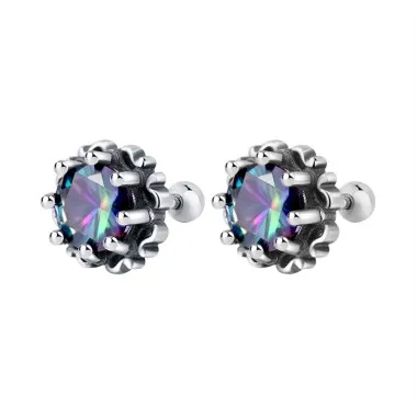 Vintage Rainbow Round Zirconia Screw Back Earrings 40600004