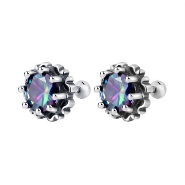 Vintage Rainbow Round Zirconia Screw Back Earrings 40600004