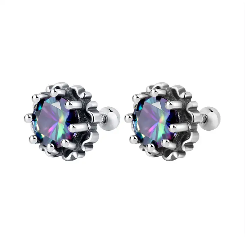 Vintage Rainbow Round Zirconia Screw Back Earrings 40600004
