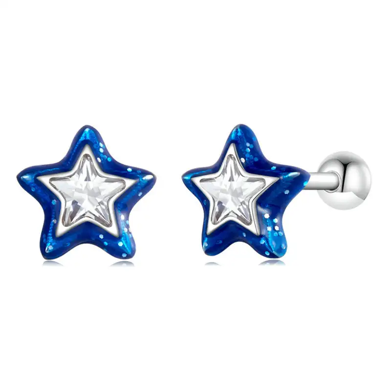 Enamel Blue Star Zirconia Screw Back Earrings 40600005