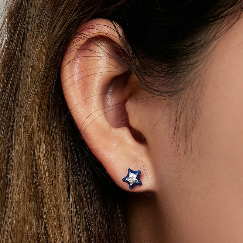 Enamel Blue Star Zirconia Screw Back Earrings 40600005 - image2