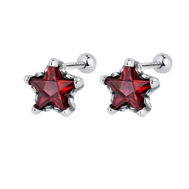Vintage Red Star Zirconia Screw Back Earrings 40600006