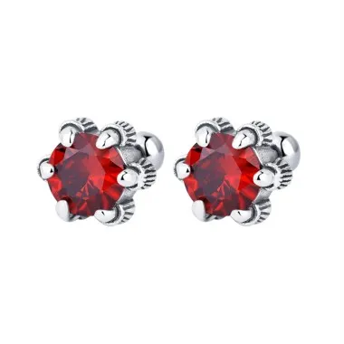 Vintage Red Round Zirconia Screw Back Earrings 40600007