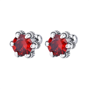 Vintage Red Round Zirconia Screw Back Earrings 40600007