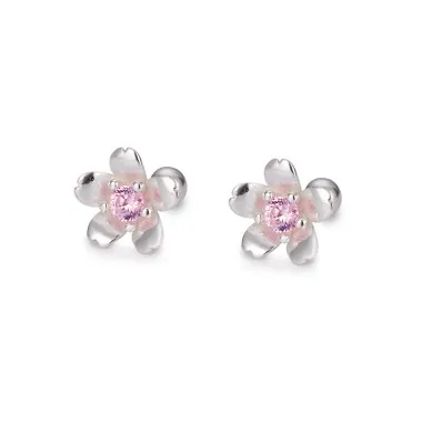 Blooming Flower Zirconia Screw Back Earring 40600014