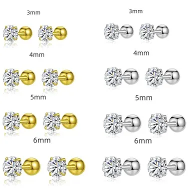 3/4/5/6mm Zirconia Screw Back Stud Earring 40600020