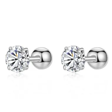 Round Zirconia Screwback Stud Earrings 40600022