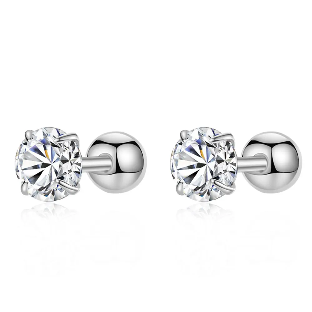 Round Zirconia Screwback Stud Earrings 40600022