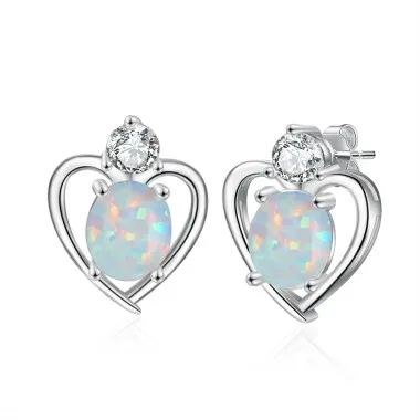 White Heart Opal Stud Earring 40700009