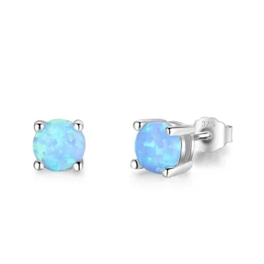 6mm Round Blue Opal Stud Earring 40700011