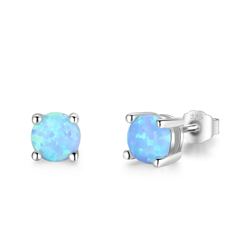 6mm Round Blue Opal Stud Earring 40700011