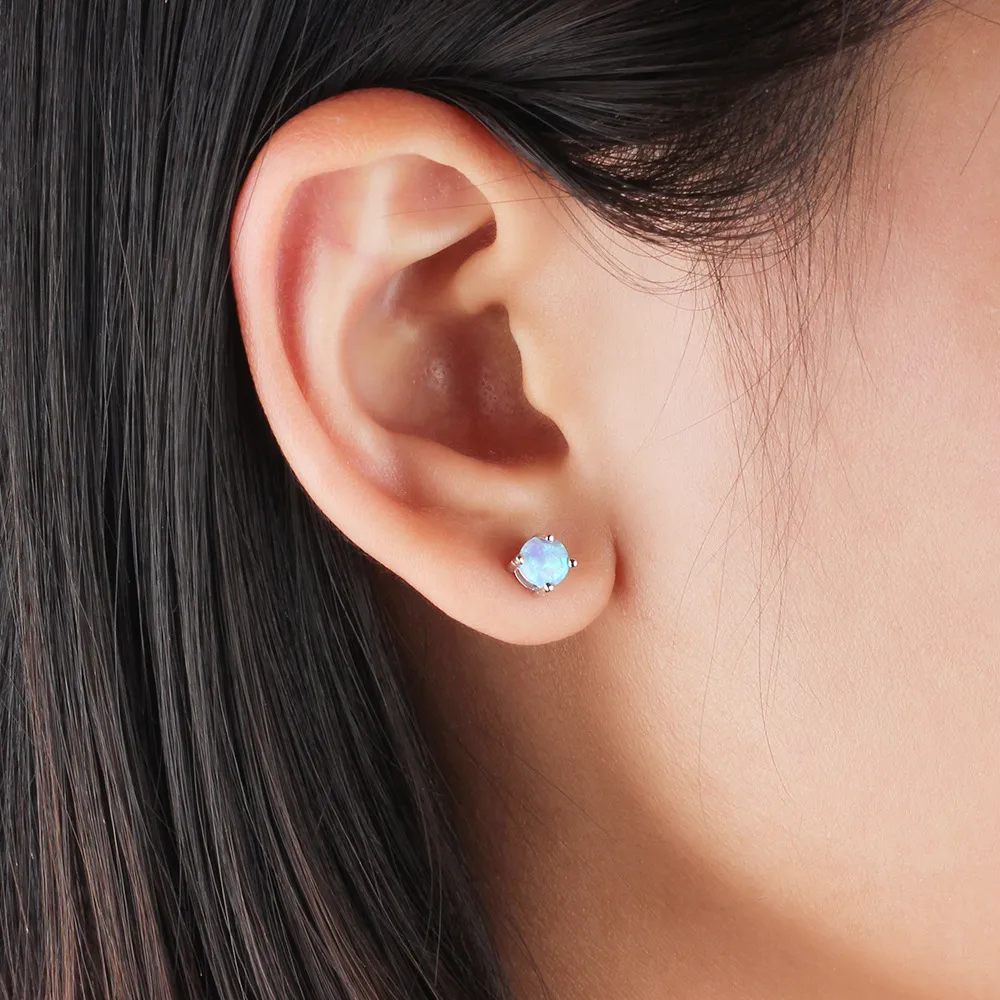 6mm Round Blue Opal Stud Earring 40700011 - image1