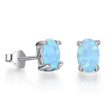 Blue Oval Opal Stud Earring 40700012
