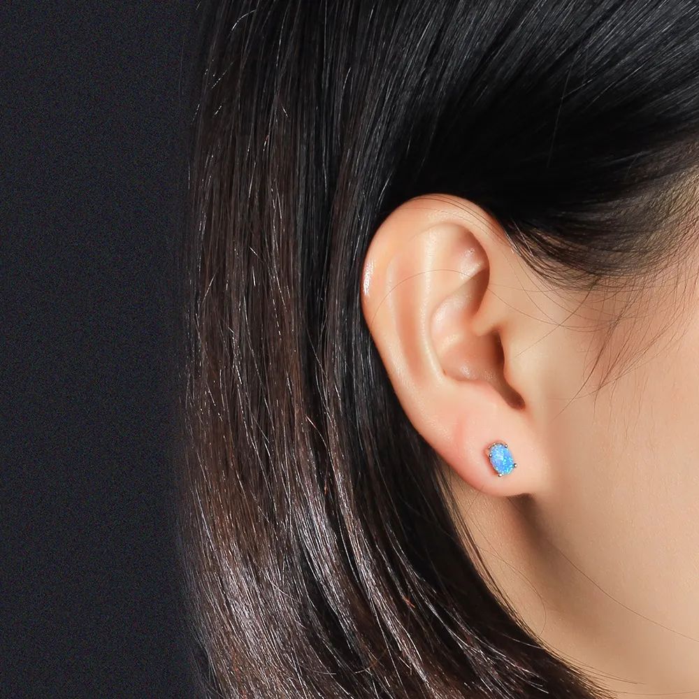 Blue Oval Opal Stud Earring 40700012 - image1