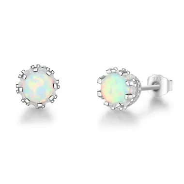 7mm White Round Opal Stud Earring 40700013