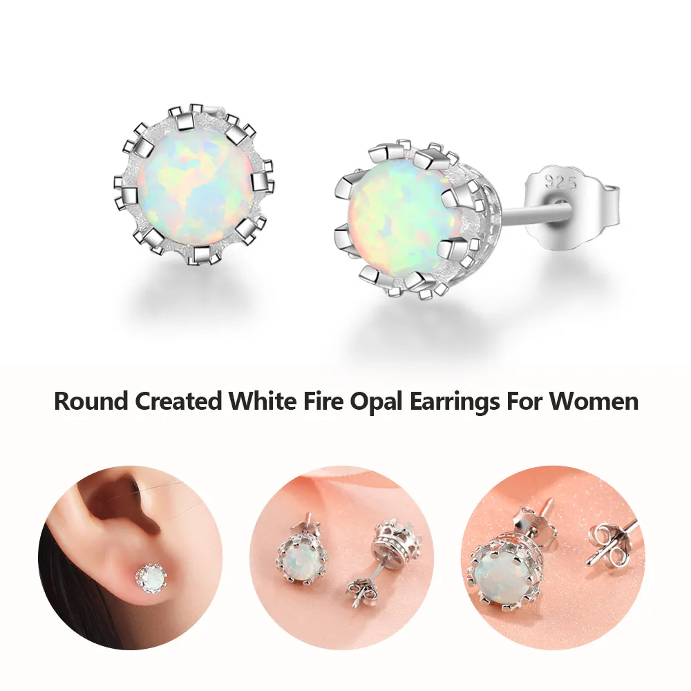 7mm White Round Opal Stud Earring 40700013 - image1