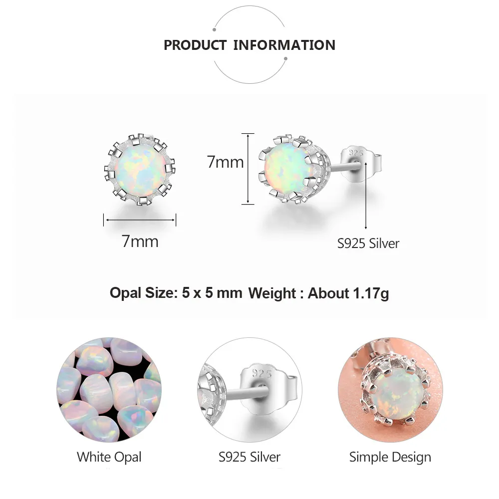 7mm White Round Opal Stud Earring 40700013 - image2