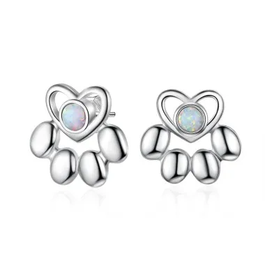 Heart Footprint Opal Stud Earring 40700014