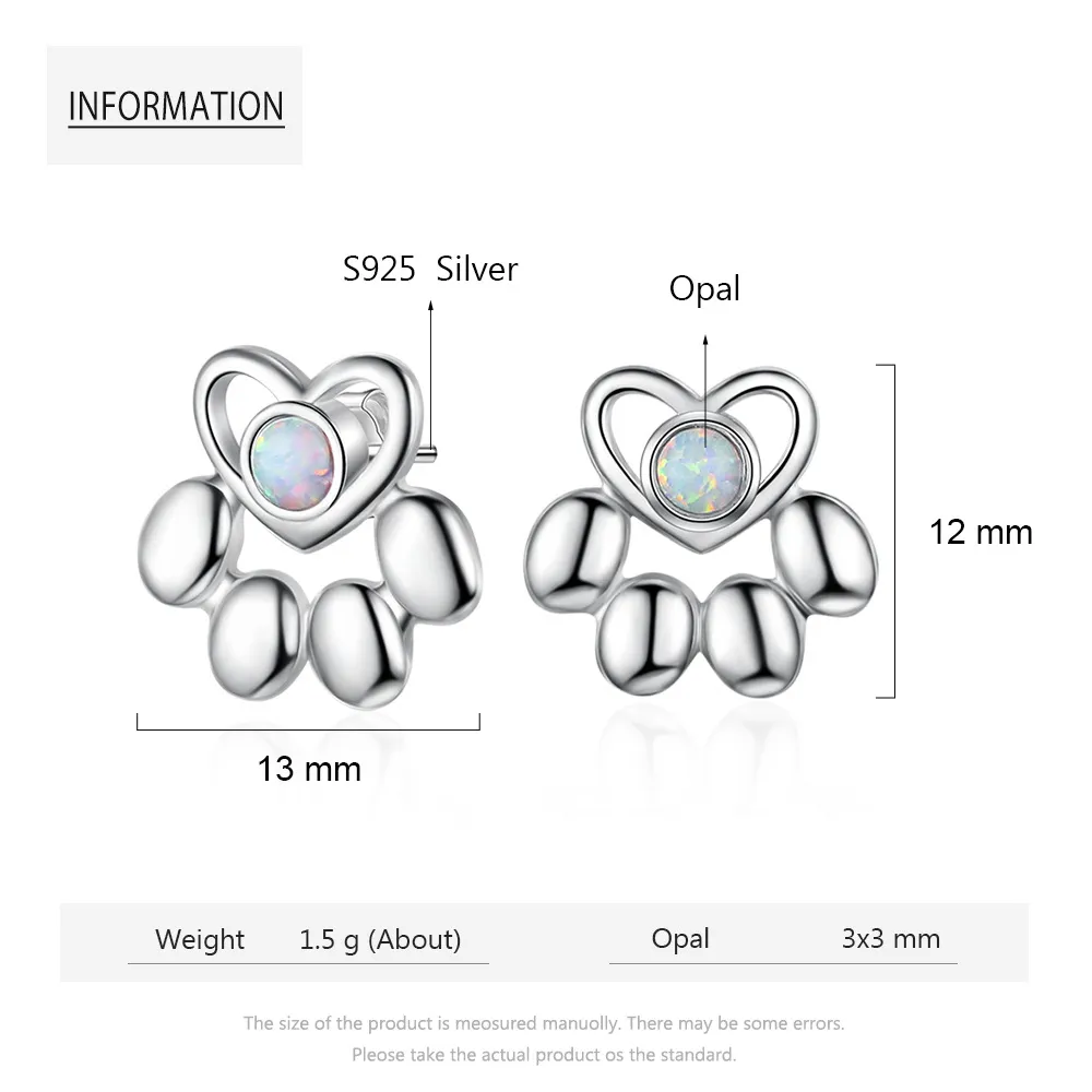 Heart Footprint Opal Stud Earring 40700014 - image2