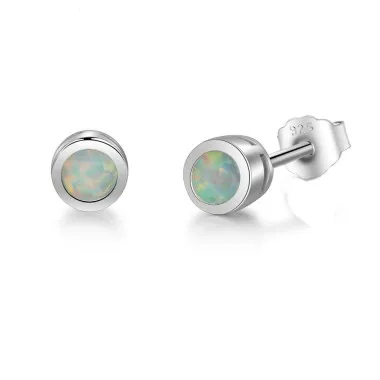 White Round Opal Stud Earring 40700016