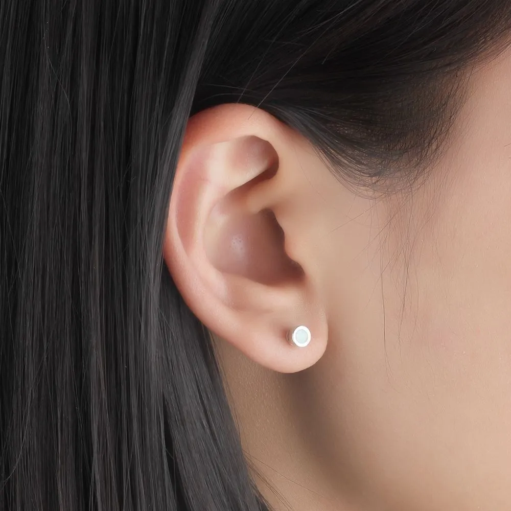 White Round Opal Stud Earring 40700016 - image1