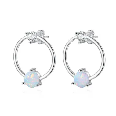 Zirconia Round Opal Stud Earring 40700017