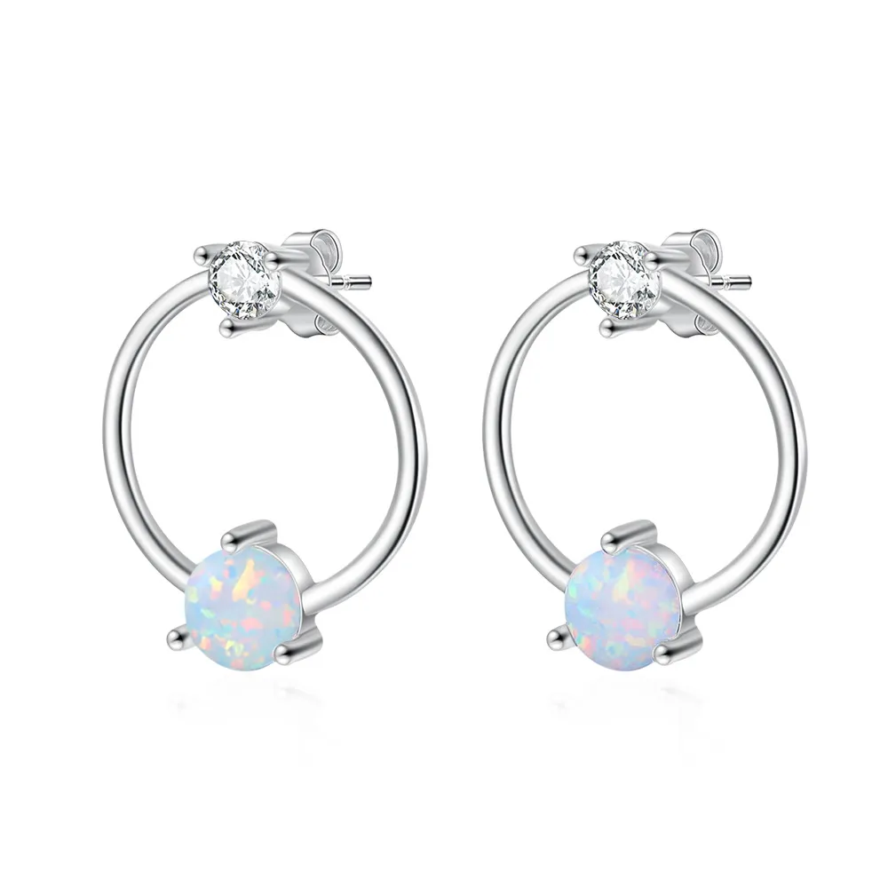 Zirconia Round Opal Stud Earring 40700017