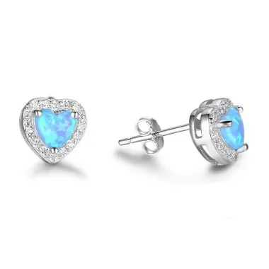 Zirconia Blue Heart Opal Stud Earring 40700020