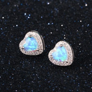 Zirconia Blue Heart Opal Stud Earring 40700020