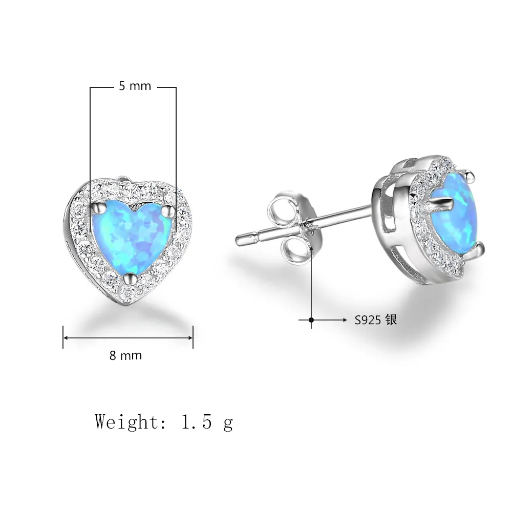 Zirconia Blue Heart Opal Stud Earring 40700020 - image1