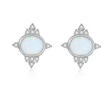 Vintage Zirconia Oval Opal Stud Earring 40700021