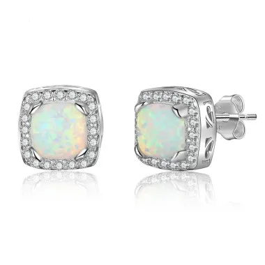 Zirconia Square Opal Stud Earring 40700026