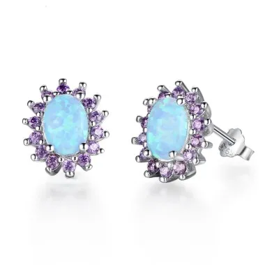 Vintage Zirconia Oval Opal Stud Earring 40700027