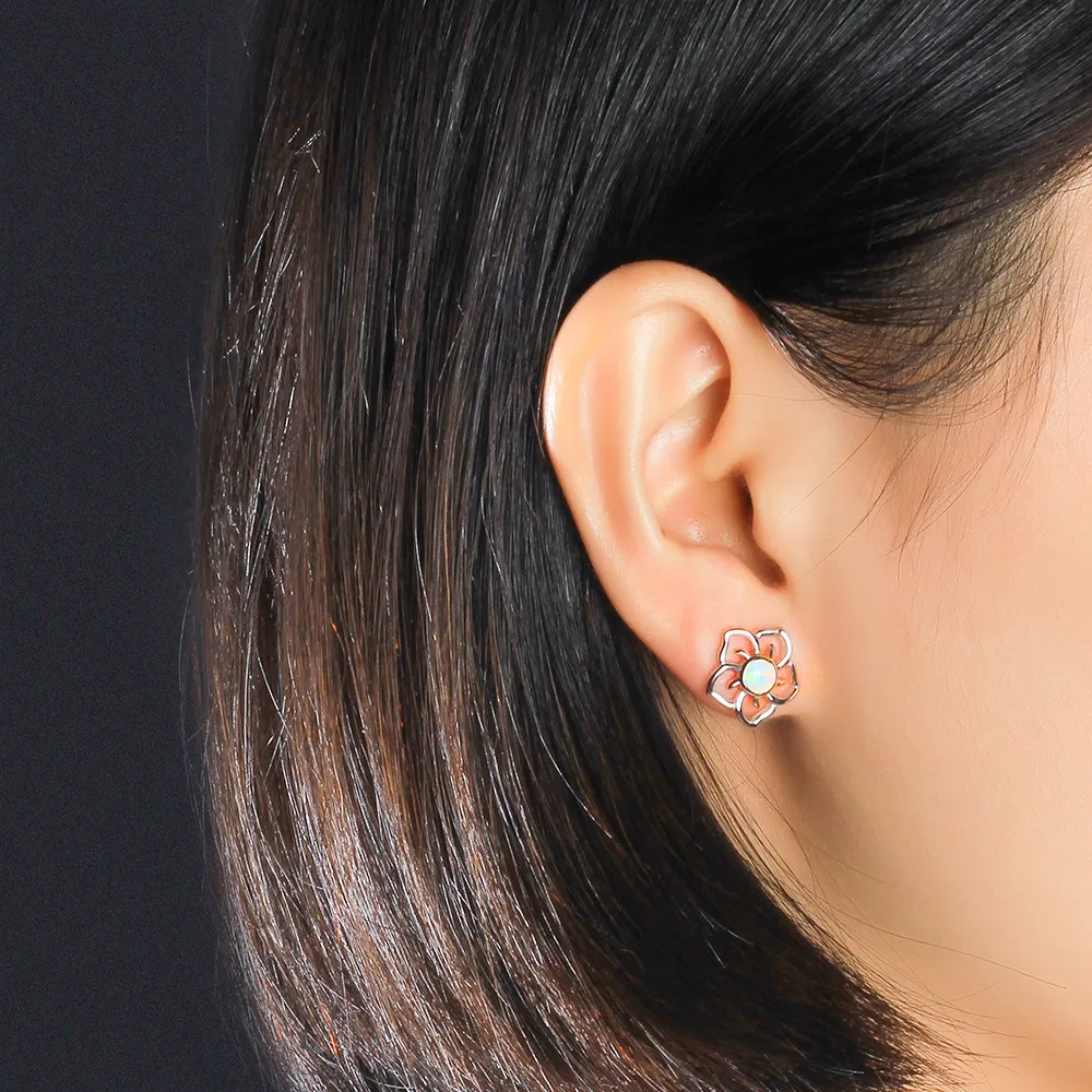 Flower White Opal Stud Earring 40700028 - image1