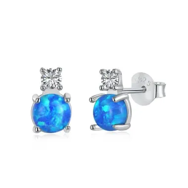 Zirconia Round Opal Stud Earring 40700030