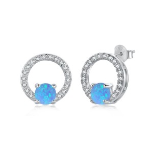 Zirconia Circle Opal Stud Earring 40700031