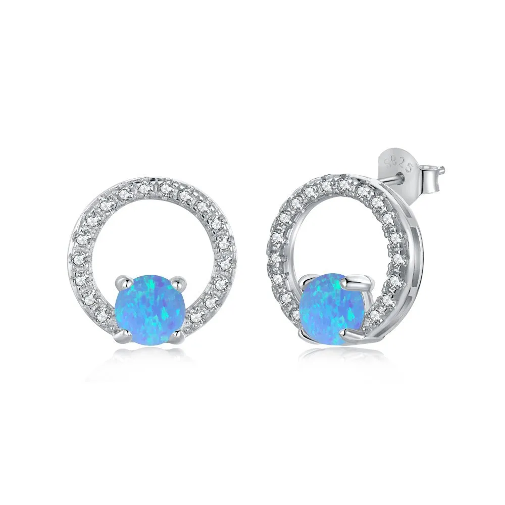 Zirconia Circle Opal Stud Earring 40700031