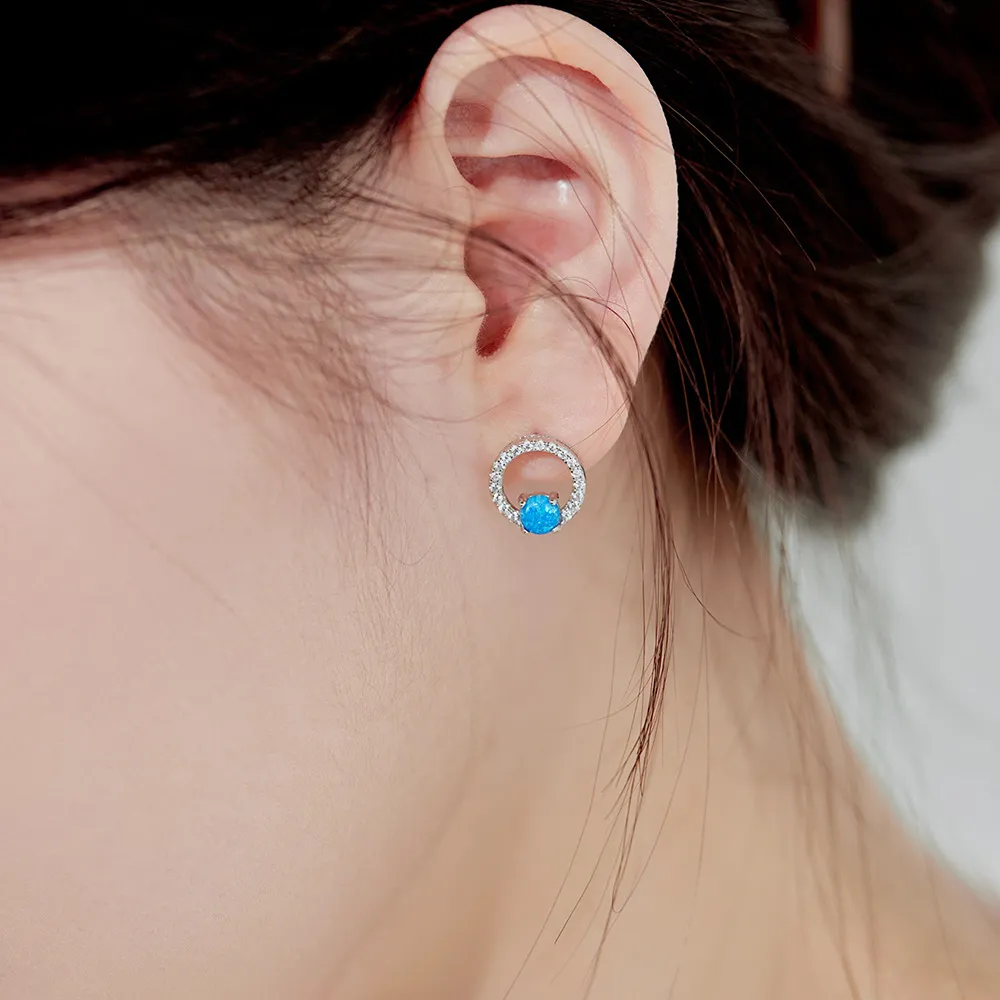 Zirconia Circle Opal Stud Earring 40700031 - image1