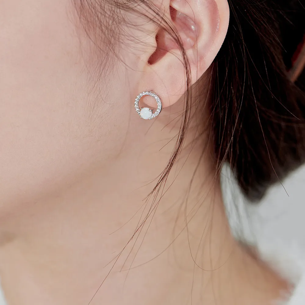 Zirconia Circle Opal Stud Earring 40700031 - image2